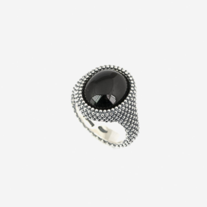 NOVE25-ANELLO OVALE PUNTINATO CON PIETRA ONICE