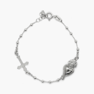 BRACCIALE ROSARIO CUORE EX-VOTO E CROCE GOTICA
