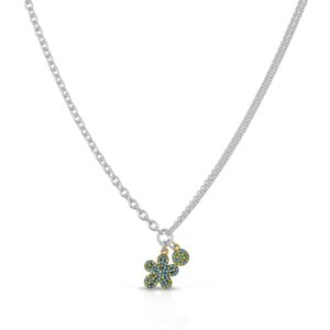 Collana in argento con fiore e zirconi azzurro e verde