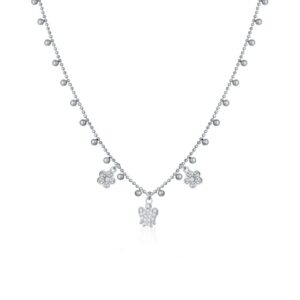 Collana Con Angelo E Fiori Charms In Argento E Zirconi