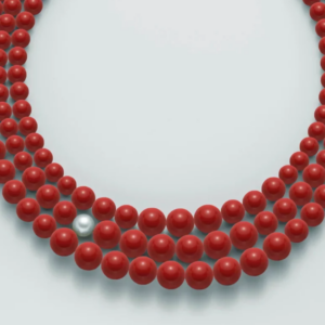 Collana a tre fili donna Miluna Gioielli in argento, pasta di corallo rosso e perla coltivata.